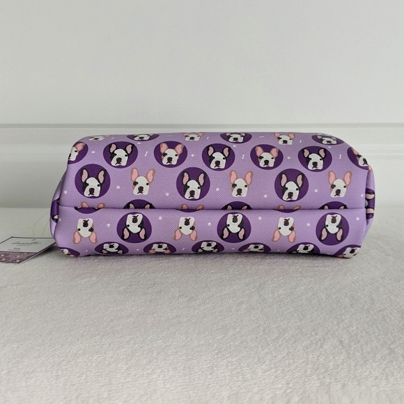 Boston Terrier Frenchie Cosmetic Bag Case Saffiano Vinyl Purple Lined NWT - Picture 9 of 13